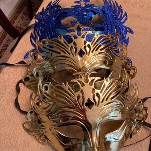 Set of 4 Blue and Gold Halloween Masks Mardi Gras Style